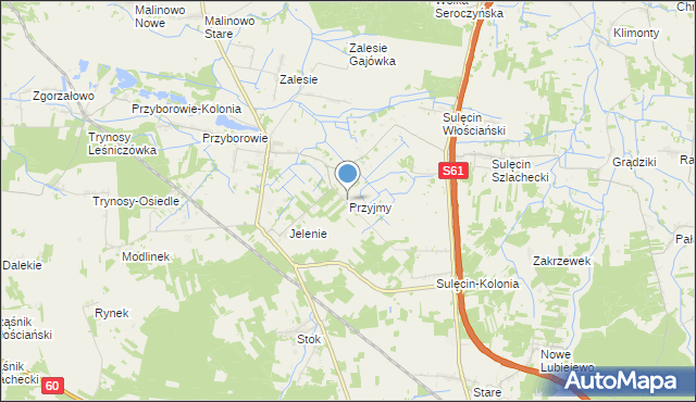 mapa Przyjmy, Przyjmy gmina Ostrów Mazowiecka na mapie Targeo